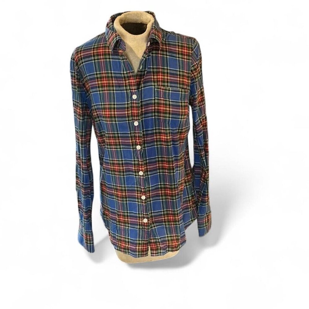 J.Crew Women’s Tartan Plaid Preppy Button Up Blue Red Green Small Cotton